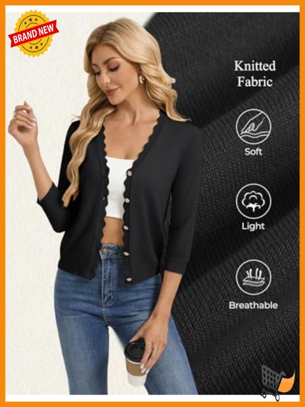 Lightweight 3/4 Sleeve Bolero Shrug Cardigan for Women - Picture 4 of 6